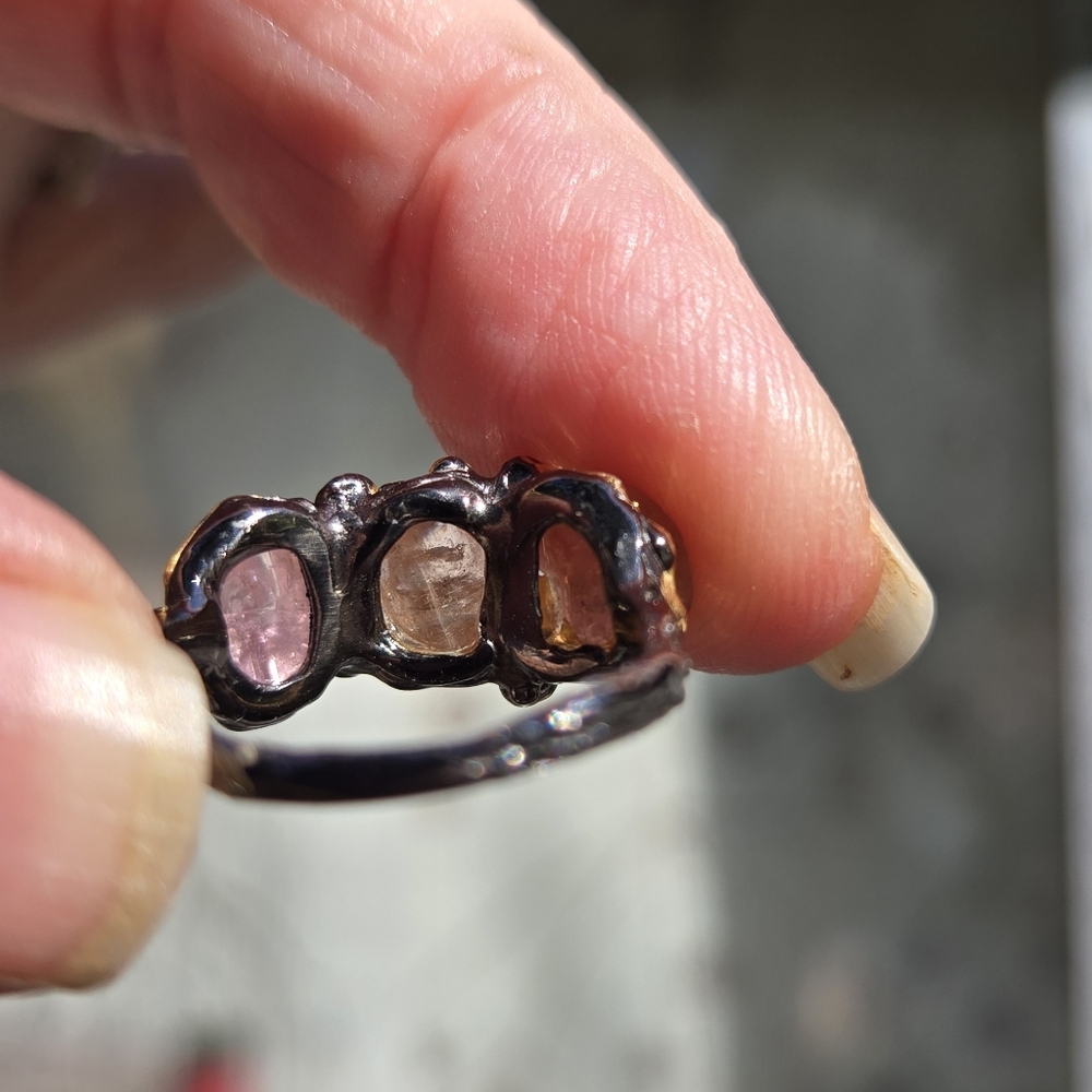 HOST PICK🎉Pink Tourmaline & Amethyst Gemstone Sterling Rhodium&Gold Ring Sz7.25 - Picture 8 of 9